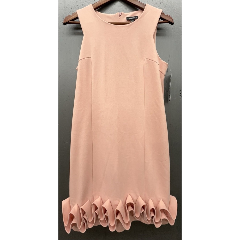 Nina Leonard Dress M Pink Sleeveless Sheath Bow Hem Cocktail Party Feminine